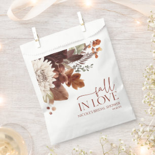 Brown Burgundy Fall In Love Floral Bridal Shower Favour Bag