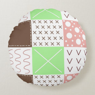 Brown, Burgundy, Green and Mauve Whimsical    Round Pillow