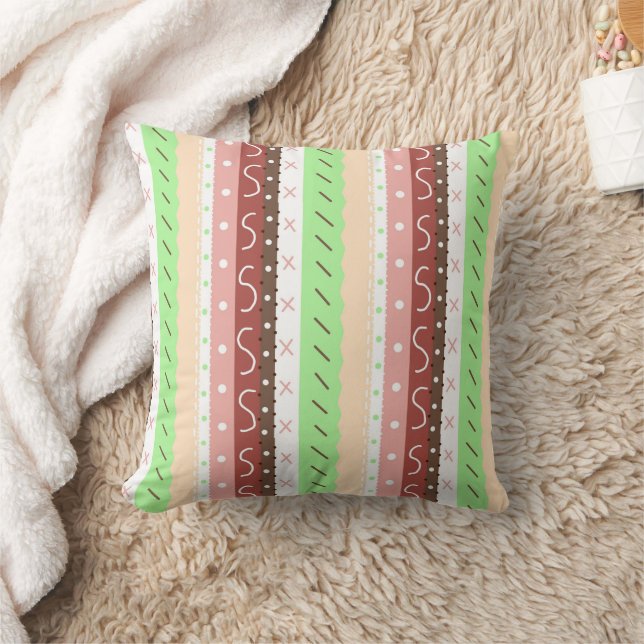 Brown, Burgundy, Green and Mauve Whimsical   Throw Pillow (Blanket)