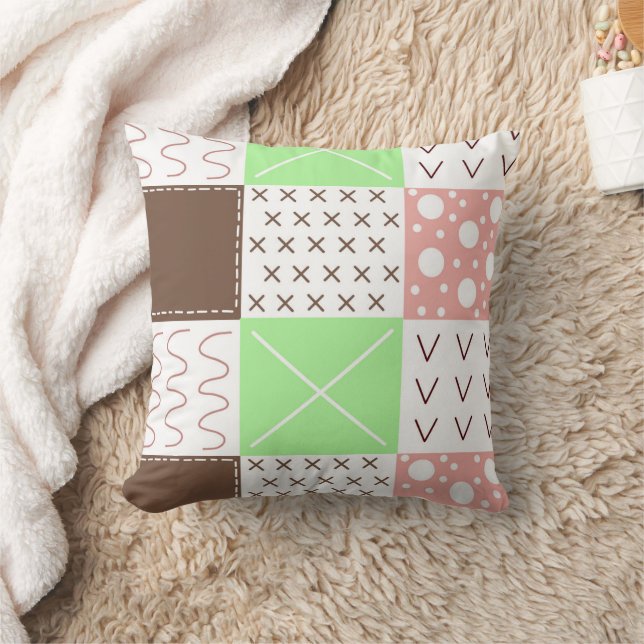 Brown, Burgundy, Green and Mauve Whimsical  Throw Pillow (Blanket)