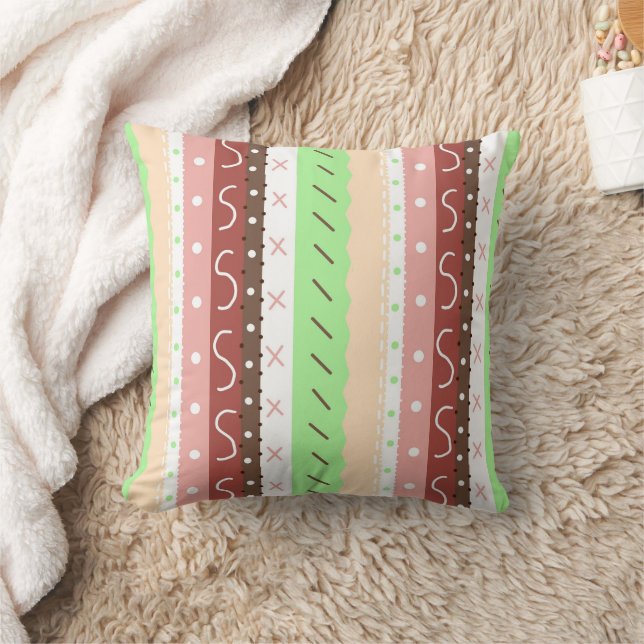Brown, Burgundy, Green and Mauve Whimsical Throw Pillow (Blanket)