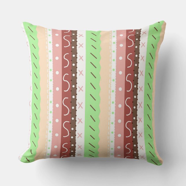 Brown, Burgundy, Green and Mauve Whimsical  Throw Pillow (Front)