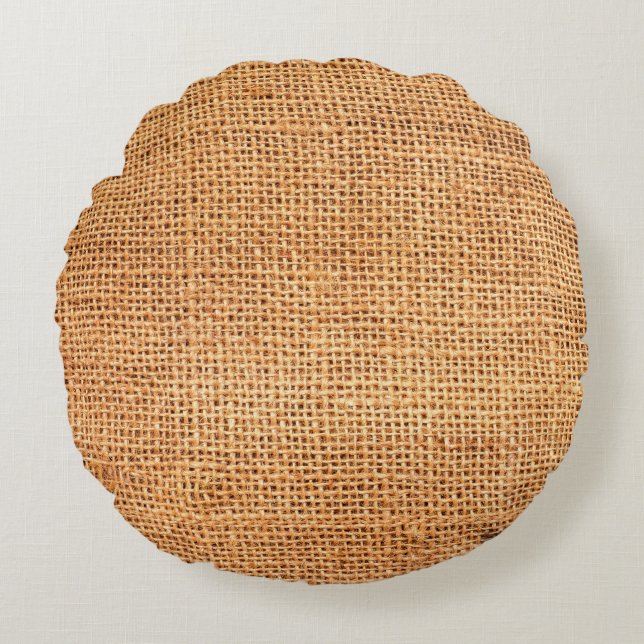 Brown burlap cloth background or sack cloth round pillow (Front)