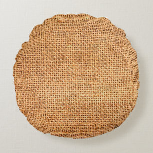Brown burlap cloth background or sack cloth round pillow