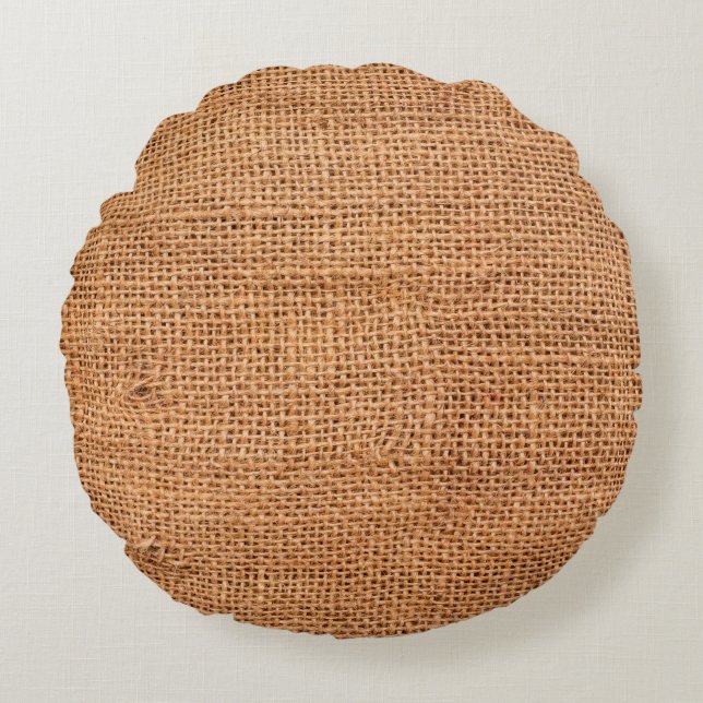 Brown burlap cloth background or sack cloth round pillow (Front)