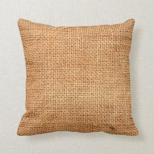 Brown burlap cloth background or sack cloth throw pillow