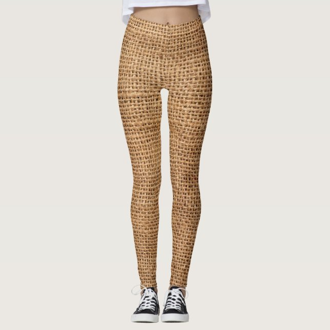 Brown Burlap Cloth Sack Texture Leggings (Front)