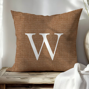 Brown Burlap Custom Monogrammed Throw Pillows