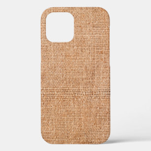 Brown burlap laying on white sheet. Abstract backg iPhone 12 Case