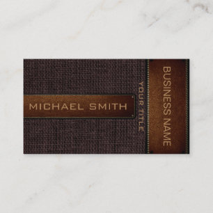 Brown Burlap Linen Rustic Jute Look Leather Business Card