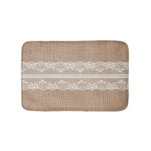 Brown Burlap Off-White Lace Texture Bath Mat