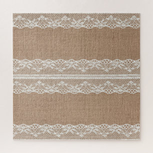 Brown Burlap Off-White Lace Texture Jigsaw Puzzle