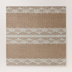 Brown Burlap Off-White Lace Texture Jigsaw Puzzle
