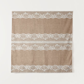 Brown Burlap Off-White Lace Texture Tapestry