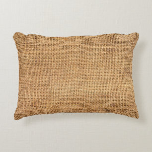 Brown Burlap Sack: Textured Cloth Background Accent Pillow