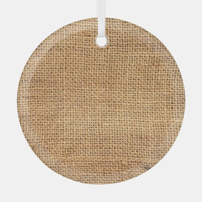 Brown Burlap Sack: Textured Cloth Background Glass Ornament (Front)