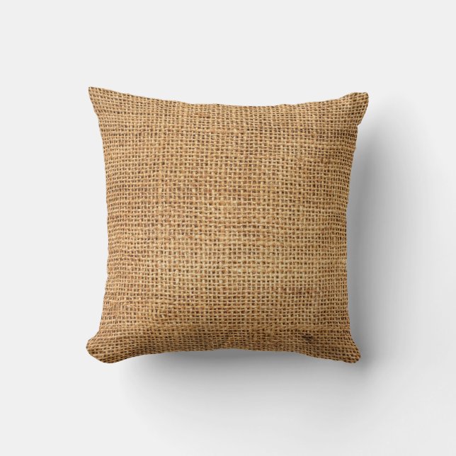 Brown Burlap Sack: Textured Cloth Background Throw Pillow (Front)