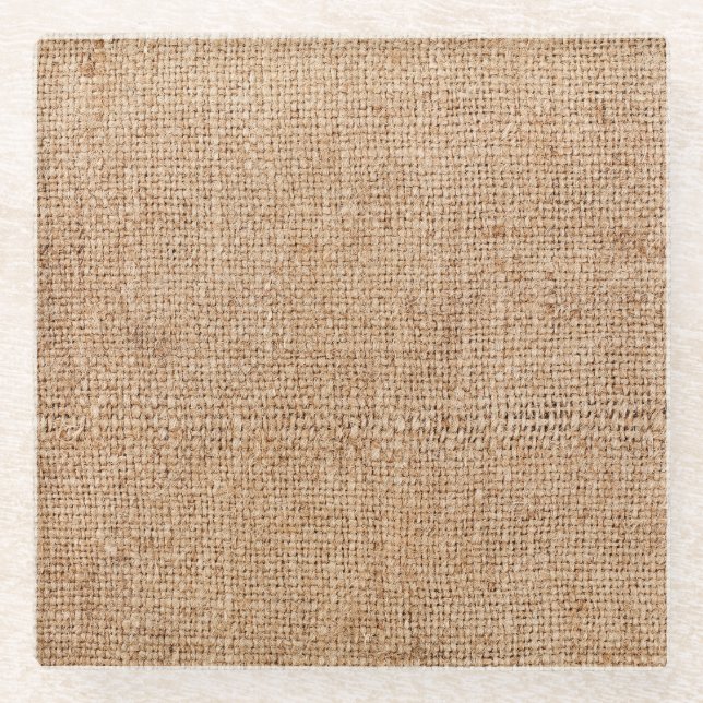 Brown burlap texture, rustic sackcloth. glass coaster (Front)