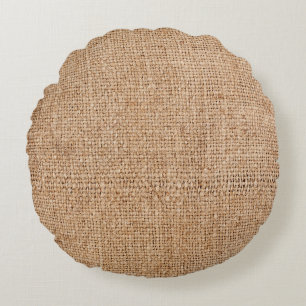 Brown burlap texture, rustic sackcloth. round pillow
