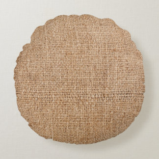 Brown burlap texture, rustic sackcloth. round pillow