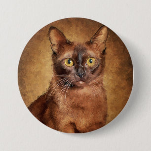 Brown Burmese Cat Artwork 3 Inch Round Button