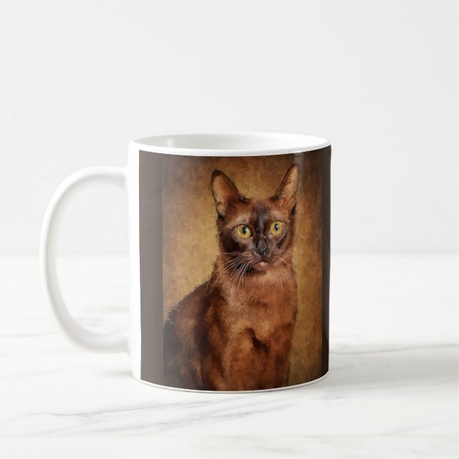 Brown Burmese Cat Portrait Personalized Coffee Mug (Left)