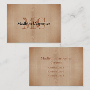 brown burnt wood grain Carpenter Monogram Business Card