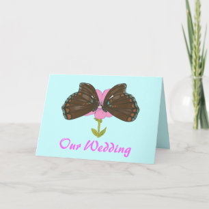 Brown Butterflies on Pink Flower, Wedding Invites