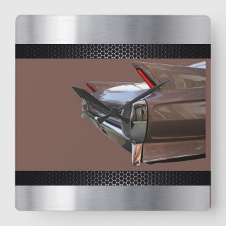 Brown Cadillac Black, Silver Square Wall Clock