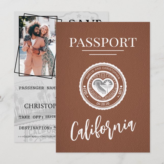 Brown California Passport Save The Date (Front/Back)