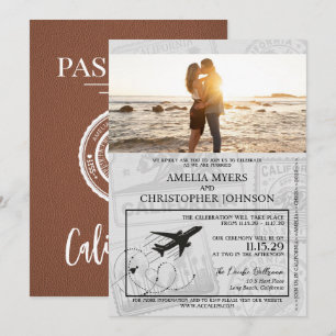 Brown California Passport Wedding Invitation