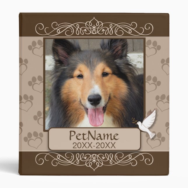 Brown Calligraph Swirls Custom Pet Sympathy Binder (Front)
