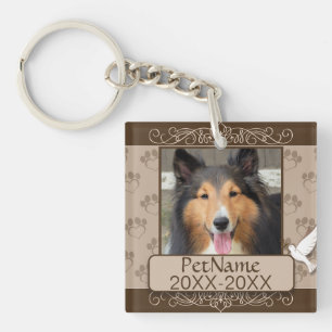 Brown Calligraph Swirls Custom Pet Sympathy Keychain