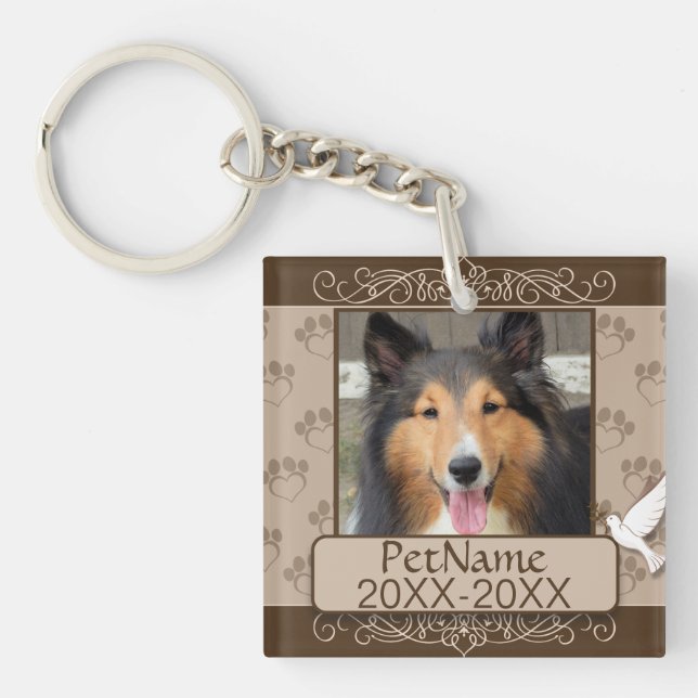 Brown Calligraph Swirls Custom Pet Sympathy Keychain (Front)