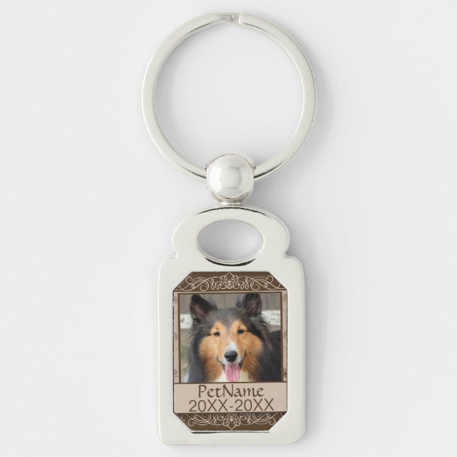 Brown Calligraph Swirls Custom Pet Sympathy Keychain (Front)