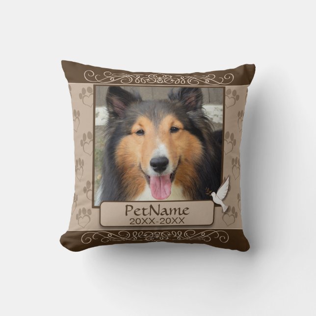 Brown Calligraph Swirls Custom Pet Sympathy Throw Pillow (Front)