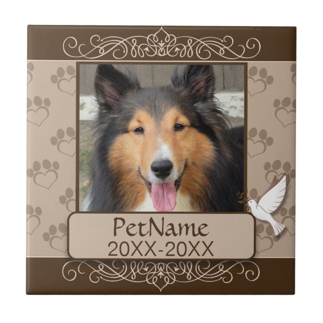 Brown Calligraph Swirls Custom Pet Sympathy Tile (Front)