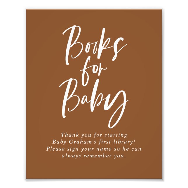 Brown Calligraphy Books for Baby Shower Sign (Front)