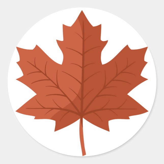 Brown Canadian Maple Tree Leaf Classic Round Sticker (Front)