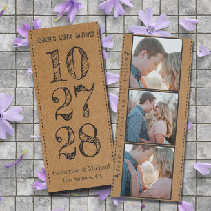 Brown Cardboard Rustic Trendy Three Photo Save The Date