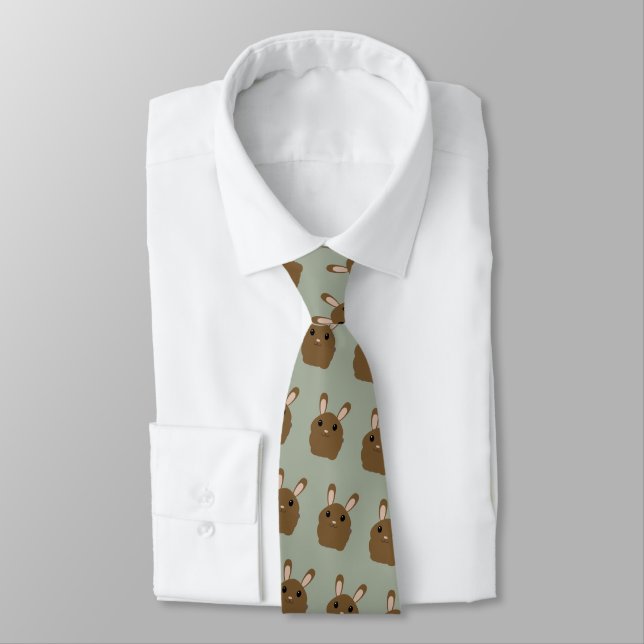 Brown Cartoon Bunny Tie (Tied)