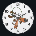 Brown Cartoon Dog Skipping Jump Rope Large Clock<br><div class="desc">Keep track of time with a dose of energy and humor with this brown cartoon dog jump rope clock. This whimsical wall clock features a playful puppy skipping, making it a perfect addition to a home gym, kids bedroom, or office space. The athletic animal design serves as a fun reminder...</div>