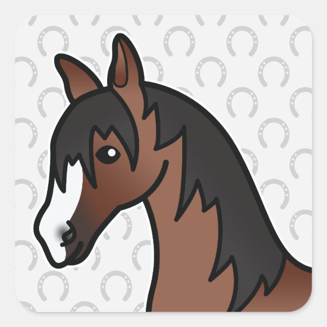 Brown Cartoon Horse Head Square Sticker (Front)