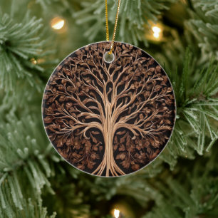Brown Carved Australian Waratah Tree Print, Ceramic Ornament