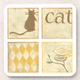 Brown Cat and  Yellow Bird by Chariklia Zarris Coaster