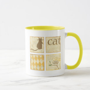 Brown Cat and  Yellow Bird by Chariklia Zarris Mug