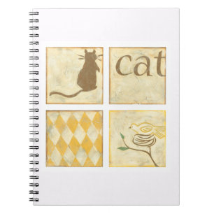 Brown Cat and  Yellow Bird by Chariklia Zarris Notebook