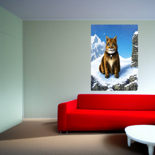Brown cat in the snow   AI Art Poster