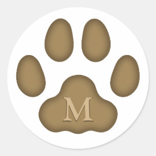 Brown Cat Paw Print Personalized Pet Monogram Classic Round Sticker