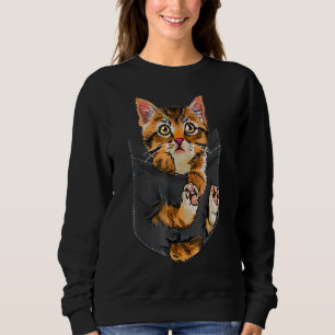 Brown Cat Sits in Pocket Cats Sweatshirt